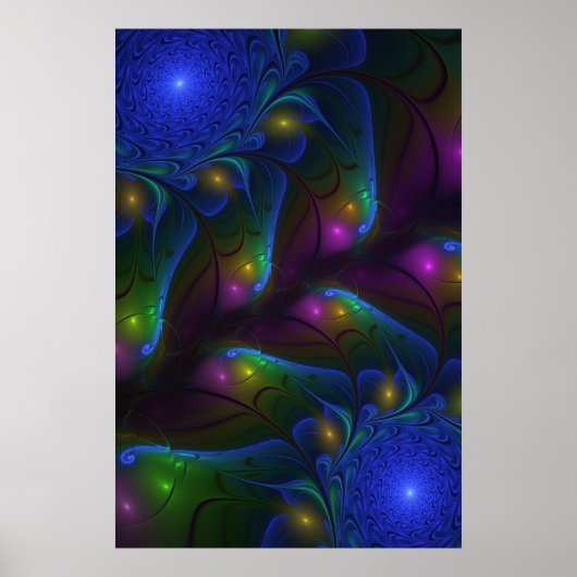 Kleurrijke Lichtgevende Abstracte Moderne Trippy F Poster (Voorkant)