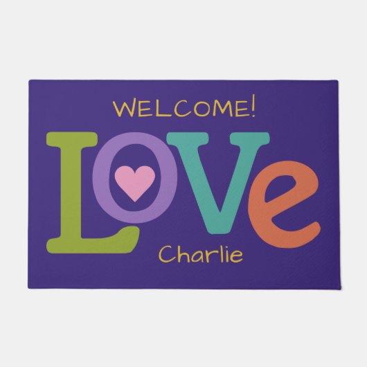Kleurrijke Liefde aangepaste naam deurmat (Voorkant)
