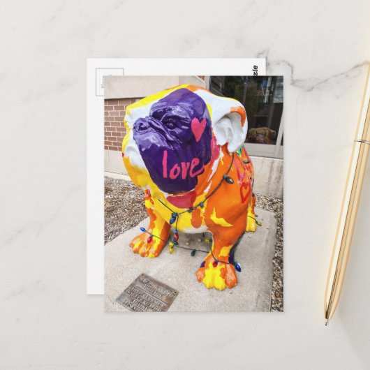 Kleurrijke Liefde Bulldog Briefkaart (Voorkant / Achterkant in situ)