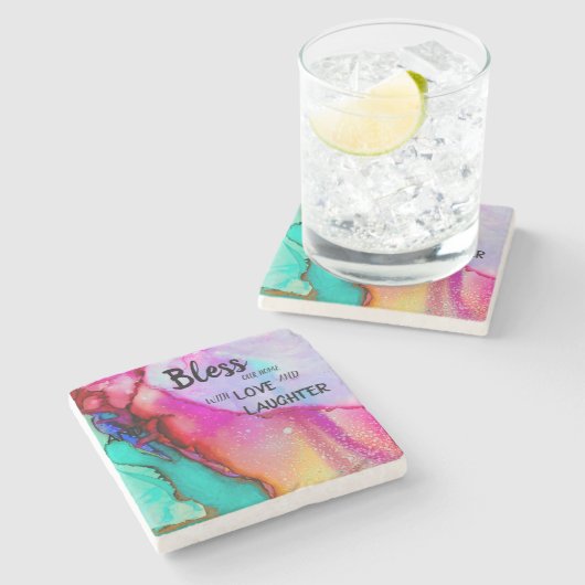 Kleurrijke Liefde & Lachen Onderzetter (Zijkant)