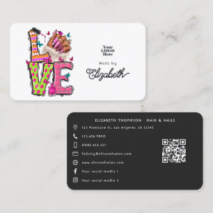 Kleurrijke "Liefde" Slogan Nagelsalon Branding Visitekaartje