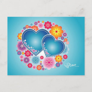 kleurrijke liefde voor harten en bloemen briefkaart