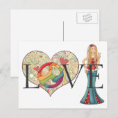 Kleurrijke LIEFDE, Vrede en Bloemenhart Hippie Mei Briefkaart (Voorkant / Achterkant)