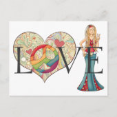 Kleurrijke LIEFDE, Vrede en Bloemenhart Hippie Mei Briefkaart (Voorkant)