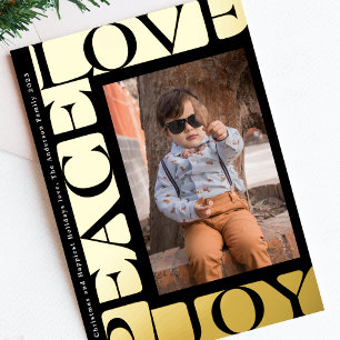 kleurrijke LIEFDE VREDE VREUGDE foto onyx lijst Folie Feestdagenkaart