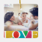 kleurrijke LIEFDE VREDE VREUGDE vrolijke kerst fot Keramisch Ornament (Voorkant)