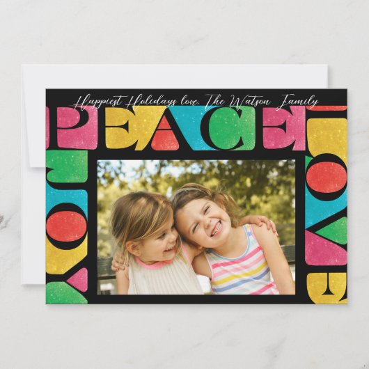 kleurrijke LIEFDE VREUGDE een foto modern lijst Feestdagenkaart (Voorkant)