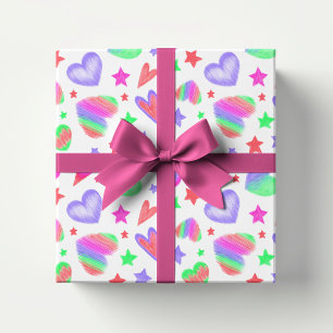 Kleurrijke Liefdeshart Romantisch Meisjesachtig Pa Cadeaupapier