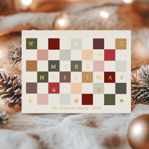 Kleurrijke Lieve Vrolijk Kerstmis Vintage Dambord Folie Feestdagen Briefkaart