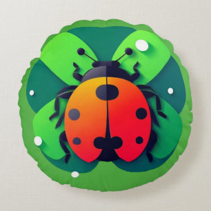 Kleurrijke Lieveheersbeestje Illustratie op Groen Rond Kussen