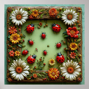 Kleurrijke Lieveheersbeestjes Bloemen Cadeau Voor  Poster