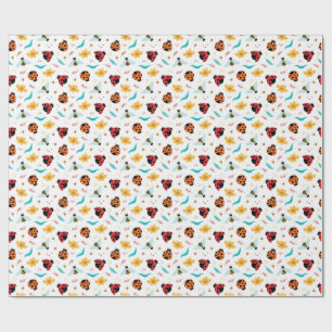 Kleurrijke Lieveheersbeestjes en Bijen op Bloemen Cadeaupapier