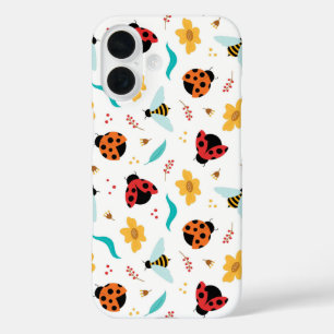 Kleurrijke Lieveheersbeestjes en Bijen op Bloemen iPhone 16 Hoesje