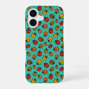 Kleurrijke lieveheersbeestjes op turquoise iPhone 16 hoesje