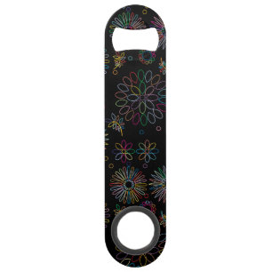Kleurrijke lijn kunst spiralen bloemen patroon op  speed flessenopener