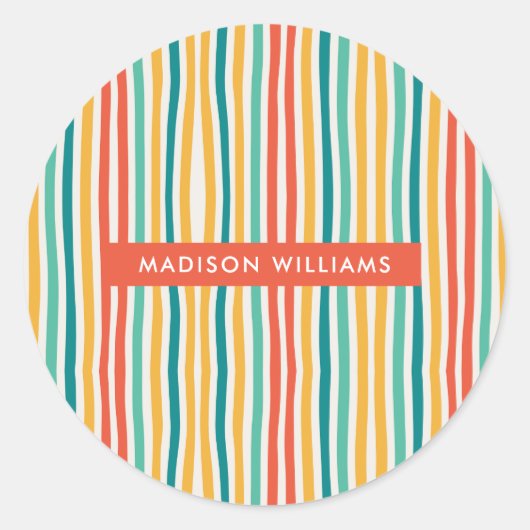 Kleurrijke lijnen, klassieke ronde sticker (Voorkant)