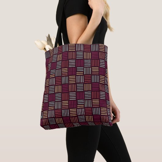 Kleurrijke lijnen vierkant tote bag (Dichtbij)