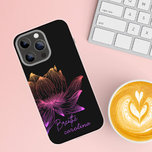 Kleurrijke lijnkunst lotusbloem Zwart ontwerp iPhone 16 Pro Max Hoesje
