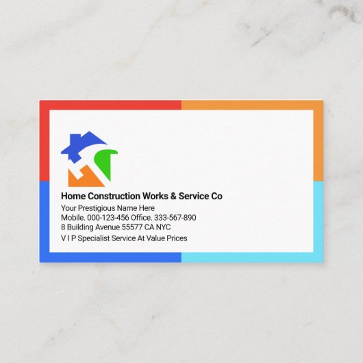 Kleurrijke Lijst Handyman Constructie Visitekaartje (Achterkant)