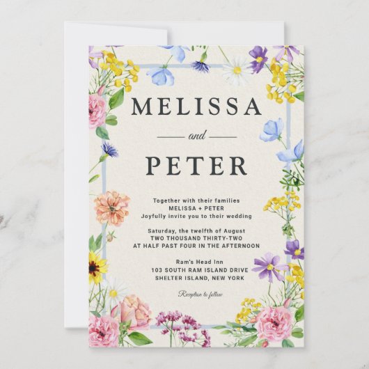 Kleurrijke Lila Roze Waterverf Bloemenbruiloft Kaart (Voorkant)