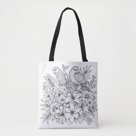 Kleurrijke Lilly en papegaaien met bloemen kleuren Tote Bag (Voorkant)