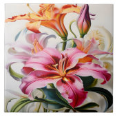 Kleurrijke Lily Bloeit Op Witte Achtergrond Tegeltje (Voorkant)