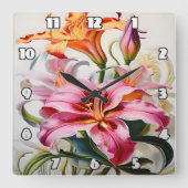 Kleurrijke Lily Bloeit Op Witte Achtergrond Vierkante Klok (Voorkant)