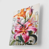 Kleurrijke Lily Bloeit Op Witte Achtergrond Vierkante Klok (Hoek)