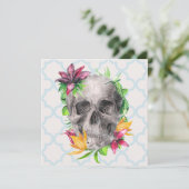 Kleurrijke Lily Bloemen Schedel Gotische Groet Kaart (Staand voorkant)