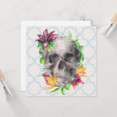 Kleurrijke Lily Bloemen Schedel Gotische Groet Kaart (Voorkant / Achterkant in situ)