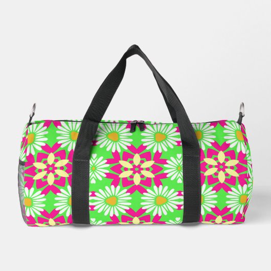 Kleurrijke Lime Green & Heet Roze Daisy Patroon Plunjezak (Achterkant)