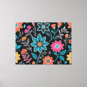 Kleurrijke Linoprint bloemenpatroon Canvas Afdruk