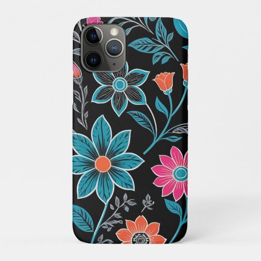 Kleurrijke Linoprint bloemenpatroon Case-Mate iPhone Case (Achterkant)