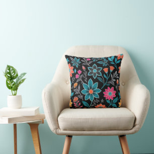 Kleurrijke Linoprint bloemenpatroon Kussen