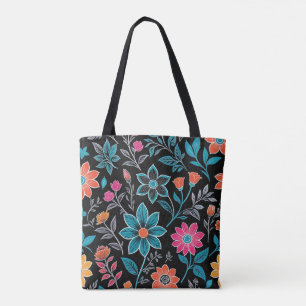 Kleurrijke Linoprint bloemenpatroon Tote Bag
