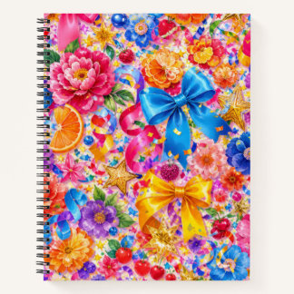 Kleurrijke Lint Bloemen en Gouden Sterren Notitieb Notitieboek