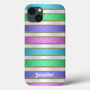 Kleurrijke linten strepen gepersonaliseerde kunst iPhone 13 hoesje