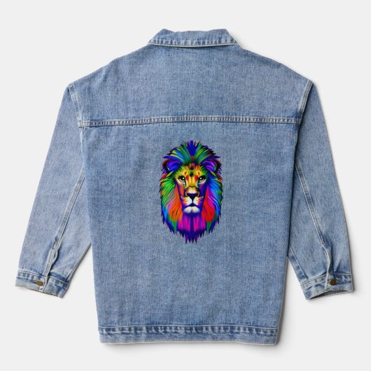 Kleurrijke Lion AI Art Denim Jacket (Achterkant)