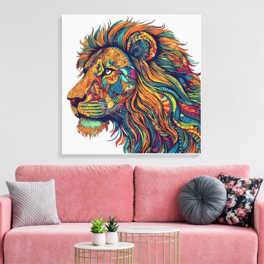 Kleurrijke lion Canvas Wall Art Tribale leeuwensch (Insitu (Woonkamer))