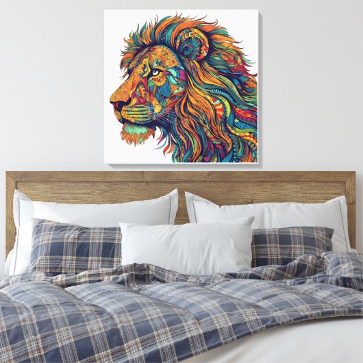 Kleurrijke lion Canvas Wall Art Tribale leeuwensch (Insitu (Slaapkamer))