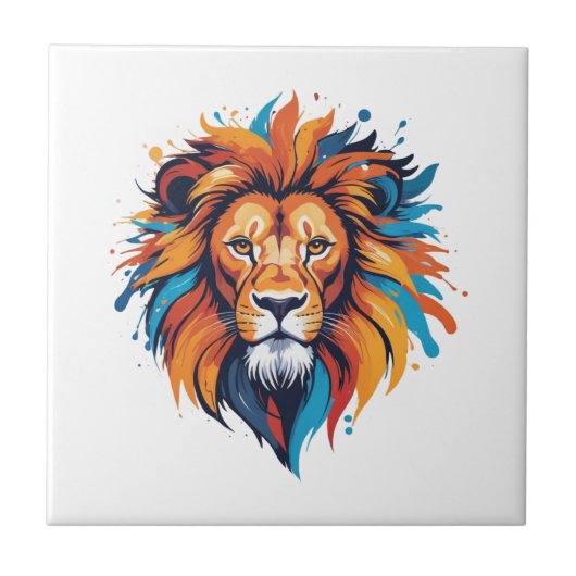 Kleurrijke Lion Head Wall Art Tegeltje (Voorkant)