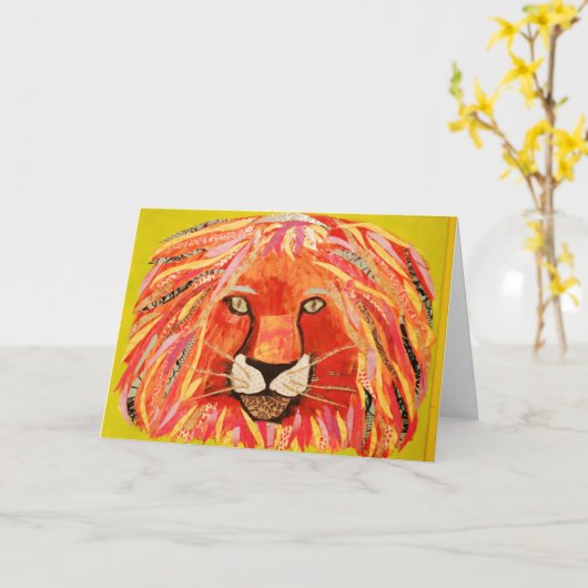 Kleurrijke Lion Wenskaart Kaart (Gele Bloem)