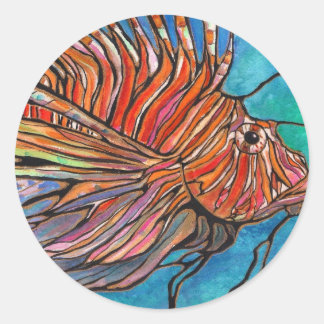 Kleurrijke Lionfish "Glas in lood" stijl kunst! Ronde Sticker