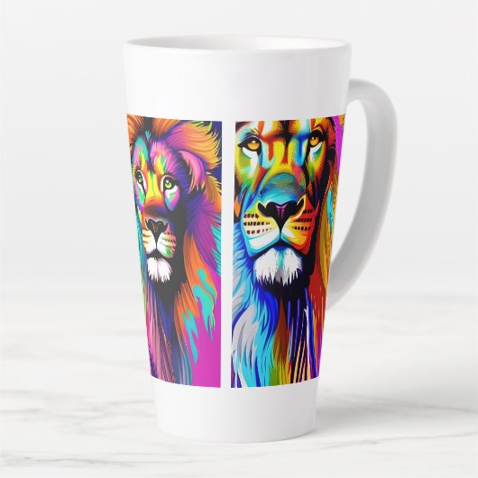 Kleurrijke Lions Digitale Kunst Latte Mok (Rechterhoek)