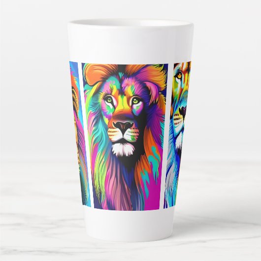 Kleurrijke Lions Digitale Kunst Latte Mok (Voorkant)