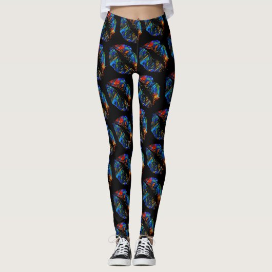Kleurrijke Lippen Modern Zwart #2 Leggings (Voorkant)
