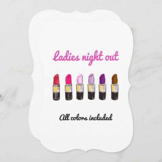 Kleurrijke lippenstiften MEISJESAVOND uitnodiging (Voorkant / Achterkant)