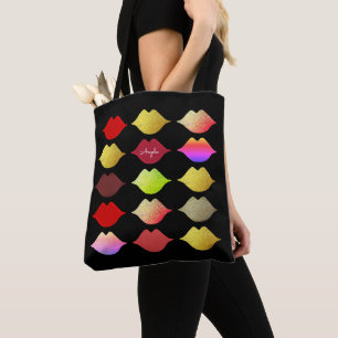 Kleurrijke Lips make-up artiest schoonheid zwart Tote Bag