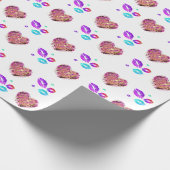 Kleurrijke Lips met liefde en kussen Cadeaupapier (Hoek)