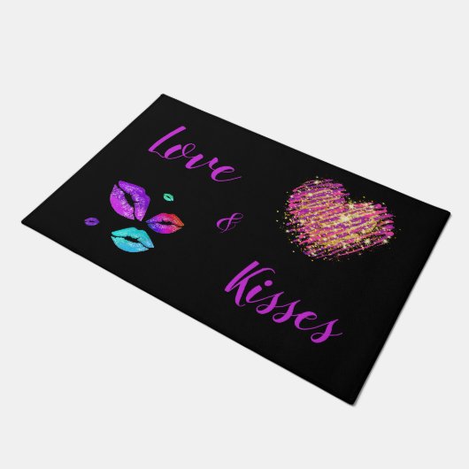 Kleurrijke Lips met liefde en kussen Deurmat (Schuin)